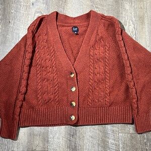 GAP Women's Cable Knit Cardigan in Rust